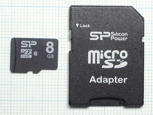 ★アダプタ付 SILICON POWER microSDHC メモリーカード ８GB 中古★送料６３円～