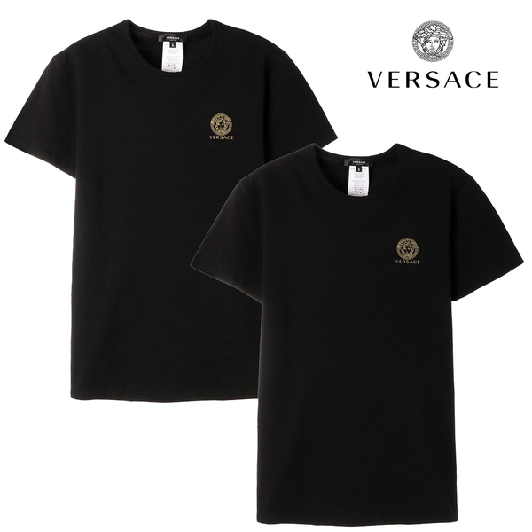 送料無料 10 VERSACE ヴェルサーチ AU10193 A232741 ブラック メデューサ クールネック 2枚セット 半袖 Tシャツ size 6