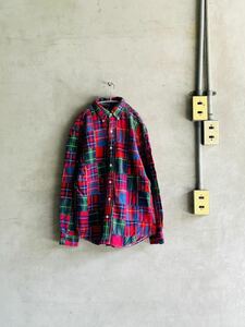 90s 90 годы Ralph Lauren Ralph Lauren лоскутное шитье в клетку рубашка с длинным рукавом BD кнопка down Vintage na кроме б/у одежда хлопок USA скупка 