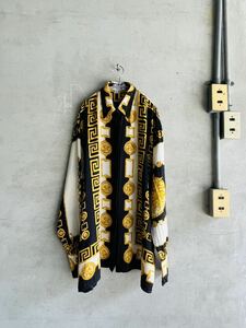 90s 90年代 SETA PER UOMO SILK&CASHMERE シルク アンド カシミア カシミヤ チェーン スカーフ ゴールド 総柄シャツ 長袖 古着