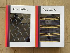 即決！ポールスミス！PAUL SMITH ニットトランクス 2枚組 ボーダー柄 イエロー&モノグラム ネイビー L