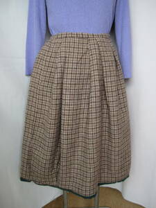 日本製 美品 AS KNOW AS アズノウアズ バルーン ちょうちん スカート Ｍ タータン チェック ツイード　茶色濃淡　裏地２種緑色　　　