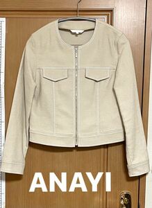 【ANAYI】ベージュ ノーカラージャケット