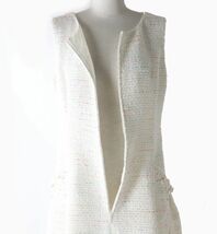 極美品★正規品 Rene TISSUE ルネ 6926760 フェイクパール・ビジュ付 フロントZIP ノースリーブ ツイード ワンピース 白×マルチ 38 日本製_画像5