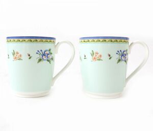 未使用品△TIFFANY&CO. ティファニー MORNING GLORY 2000 モーニング グローリー 2000 ペア マグカップ 花柄 ブルー系×マルチカラー 箱付