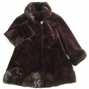 極美品▲Nakamura Fur ナカムラファー シェアードミンク MINK 襟・袖ミンク 袖デザイン Aライン 本毛皮ショートコート ジャケット 茶色