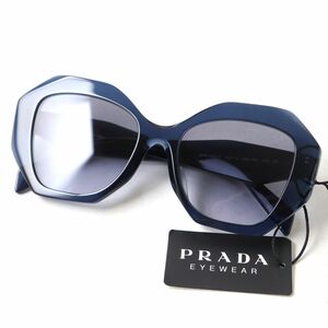 未使用品◇UV対策◎ PRADA プラダ OPR 16WSF 幾何学ライン フルリム オーバーサイズ シンボルサングラス ブルーレンズ 53□18 ケース付