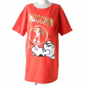 美品◇MOSCHINO モスキーノ Betty Boop ベティブープコラボ ロゴ×パジープリント オーバーサイズ 半袖 ミニワンピース オレンジ 38 伊製