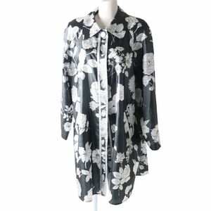 極美品★LEONARD FASHION レオナール ファッション 花柄 シェルボタン付 比翼仕立て スプリングコート レディース 黒×白 9AR 日本製