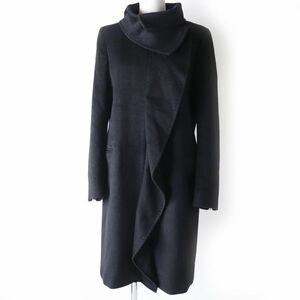 美品☆正規品 MaxMara マックスマーラ 白タグ フリルデザイン アルパカ×ウール ZIP ロングコート ブラック 黒 レディース 42 イタリア製