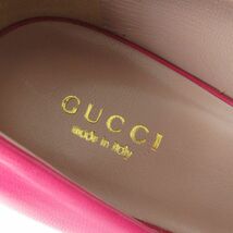 極美品★GUCCI グッチ 338765 ホースビット金具付 オープントゥ レザー パンプス ショッキングピンク×ゴールド 37 レディース イタリア製_画像9