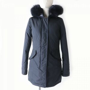  хорошая вещь * стандартный товар Woolrich 1602165 LUXURY ARCTIC PARKA ZIP UP Logo кнопка есть лиса пуховик с мехом темно-синий XS Япония размер S соответствует 