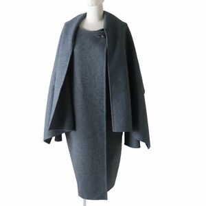  ultimate beautiful goods * France made HERMES Hermes lady's cashmere 100% shawl attaching no color long coat gray size 40 design characteristic *