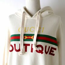 美品◎正規品 イタリア製 GUCCI グッチ 615061 レディース BOUTIQUE ロゴプリント フード付き プルオーバー／パーカー アイボリー XS_画像4