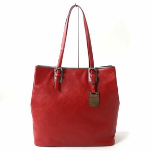 美品☆LONGCHAMP ロンシャン LM キュイール ポーチ・チャーム付き ロゴ刻印 レザー トートバッグ レッド 赤 フランス製 レディース