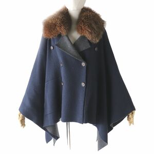  ultimate beautiful goods * regular goods BRUNELLO CUCINELLI Brunello Cucinelli lady's fox fur attaching . cashmere 100% poncho | cape navy M fur 