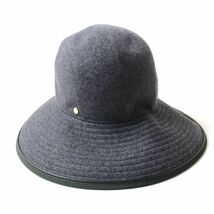 未使用◎仏製 HERMES エルメス CHAPEAU FEMME セリエ金具 レザー使い カシミヤ100％ ハット／帽子 灰×深緑×シルバー 58 箱・タグ付き_画像7