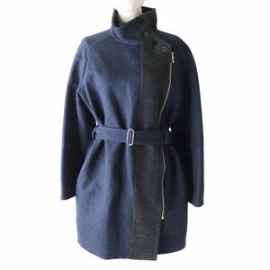 極美品◎正規品 19AW エルメス レディース ベルト・セリエボタン付き スタンドカラーコート ネイビー×グレー 38 ハンガー・ガーメント付き