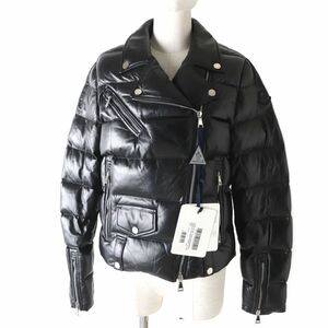 未使用品◎正規品 20-21AW MONCLER モンクレール ADIB アディブ ライダース型 レザーダウンジャケット ブラック 1 ハンガー・タグ付き 伊製