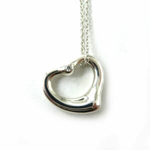 Хороший продукт ◎ Tiffany Ladies 2p Diamond Open Heart El Saperti Ожерелье / подвеска 925 Серебро.