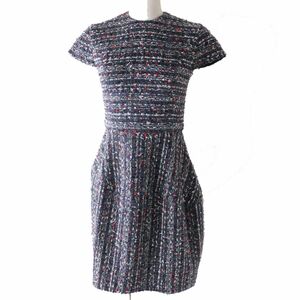 極美品◎正規品 日本製 18年 YOKO CHAN ヨーコチャン YCD-318-410 Tweed Ballon Dress 半袖 ツイード ワンピース グレー×マルチ 36