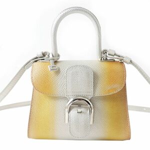 美品◎フランス製 DELVAUX デルヴォー Brillant ブリヨン ミニ 2WAY ハンド／ショルダーバッグ リザード サンライト シルバー金具 保管袋付