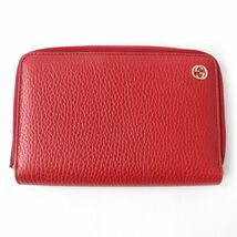 極美品☆GUCCI グッチ 464884 インターロッキングG ラウンドファスナー レザーウォレット/財布 レッド×ゴールド金具 イタリア製_画像1