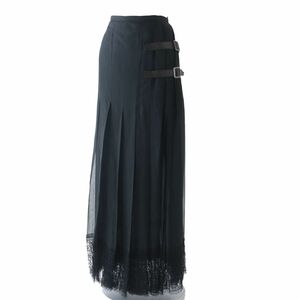  не использовался * стандартный . производства CHANEL Chanel P46380 женский Ram кожаный ремень есть кромка гонки шелк 100% длинная юбка чёрный 34 вешалка * с биркой 