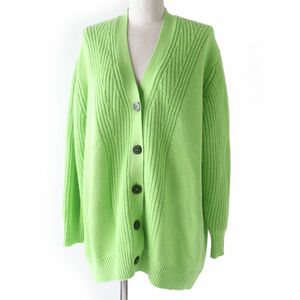  ultimate beautiful goods * regular goods UK made HERMES Hermes 23SS lady's Serie button attaching cashmere × cotton knitted cardigan light green 34