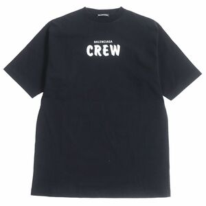 美品□2020年製 BALENCIAGA/バレンシアガ 620969 CREW ロゴプリント コットン オーバーサイズ 半袖Tシャツ ブラック XXS イタリア製 正規品