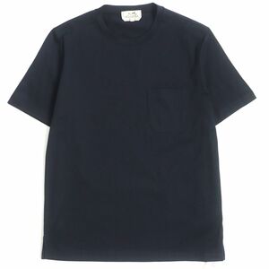 未使用品▼20SS HERMES エルメス クルーネック ポケット付き 半袖 Tシャツ ネイビー S イタリア製 メンズ 正規品 シンプル◎ タグ付き