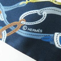 未使用品◎仏製 23年購入 HERMES エルメス ツイリー スカーフ Brides de Gala 式典用馬勒 シルク100％ ネイビー×マスタード 箱・タグ付き_画像5