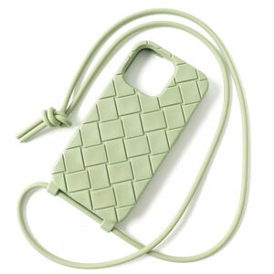 極美品△BOTTEGAVENETA ボッテガヴェネタ 690685 iphone 13/13Pro スマホケース モバイルカバー シリコン ストラップ付 アッシュグリーン系