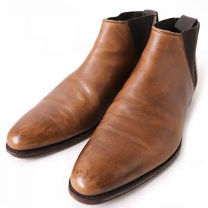 良品△Crockett＆Jones クロケット＆ジョーンズ CHELSEA チェルシー サイドゴア レザーショートブーツ ブラウン 7 メンズ イングランド製