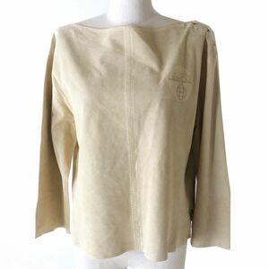  superior article ^ regular goods HERMES Hermes Margiela period lady's H Logo punching go-to leather long sleeve tops | pull over beige 38 rare *