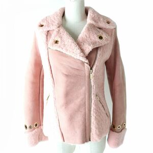  superior article ^ regular goods Blumarine Blumarine lady's WQ0215302 eyelet metal fittings mouton rider's jacket sheep leather pink 40 regular price 385,000 jpy made in Italy 