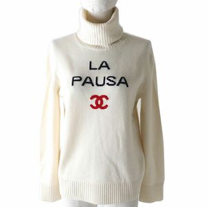  beautiful goods ^ regular goods CHANEL Chanel P60454 cruise collection LA PAUSA cashmere 100%ta-toru neck long sleeve knitted / tops eggshell white 34