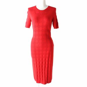  ultimate beautiful goods ^ made in Italy VERSACE Versace 2017 year A78774 decoration braided short sleeves knitted One-piece round neck lady's red red 42 beautiful Silhouette 