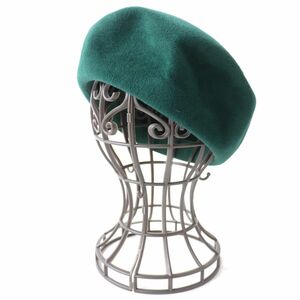 極美品△正規品 GUCCI グッチ 202291 ウール100％ ベレー帽 帽子 無地 シンプル グリーン 緑 レディース イタリア製 保存袋付き♪