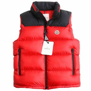 未使用品●22-23AW MONCLER モンクレール OPHRYS バイカラー ロゴワッペン付き フード入り ダウンベスト レッド×ブラック 2 正規品 メンズ