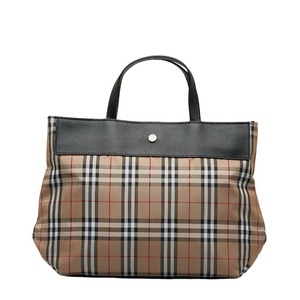 バーバリー ノバチェック トートバッグ ブラウン ブラック キャンバス レザー レディース BURBERRY 【中古】