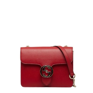 グッチ インターロッキングG チェーン ショルダーバッグ 510304 レッド レザー レディース GUCCI 【中古】