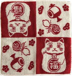  large west . made . now . towel handkerchie maneki-neko red 25×25cm AOK-650