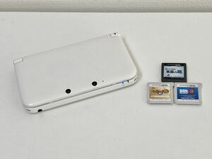 管928165 Nintendo 3DS LL 本体 白 タッチペン 無し DSソフト 1本 3DSソフト 2本 計3本 付き ニンテンドー レイトン教授 妖怪ウォッチ DQM3