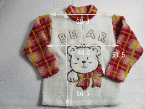 BF371【BEAR・クマ】ロゴ刺繍　長袖　ジップアップ　トレーナー　女児　白・赤系　140?　