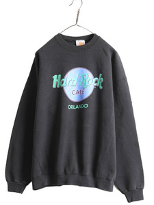 90s USA製 ハードロックカフェ スウェット メンズ レディース XL 古着 90年代 オールド トレーナー Hard Rock CAFE 企業物 裏起毛 ブラック