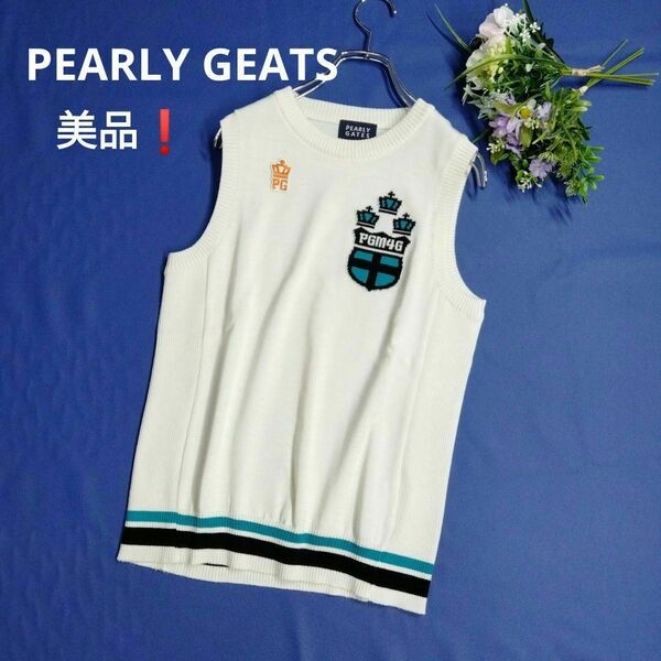 美品★パーリーゲイツ　レディースゴルフ　ニットベスト　オフホワイト　0/S　PEARLY GEATS