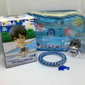 Free! 七瀬遥 4点セット ちびきゅんキャラ フィギュア スクエアポーチ カラコレ マスコット コイルブレスレット