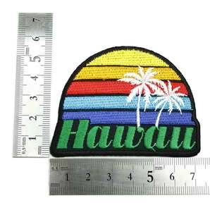 アイロンワッペン ハワイ Hawai Aloha デザイン ハイビスカス ロゴ ブラック 簡単貼り付け アップリケ 刺繍 裁縫 の画像2