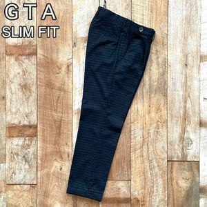 【新品同様】GTA ジーティーアー SLIM FIT チェック柄 テーパード ウール スラックス パンツ 42 ネイビー BEAMSF取扱